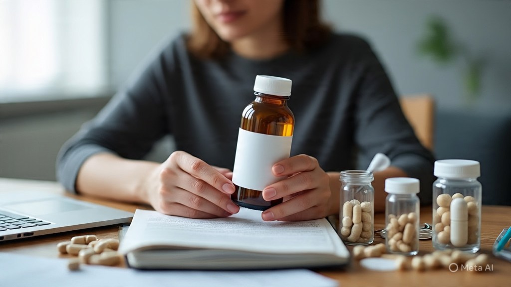 Frasco de suplemento natural em gotas com fundo de folhas verdes, simbolizando alternativa saudável para emagrecer.